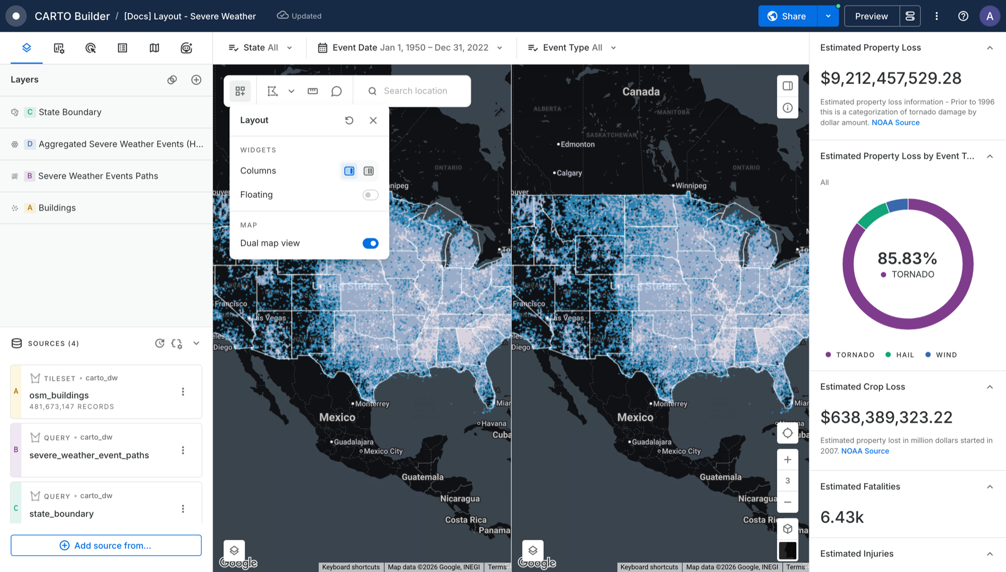 Dual map view turned on from the Layout options