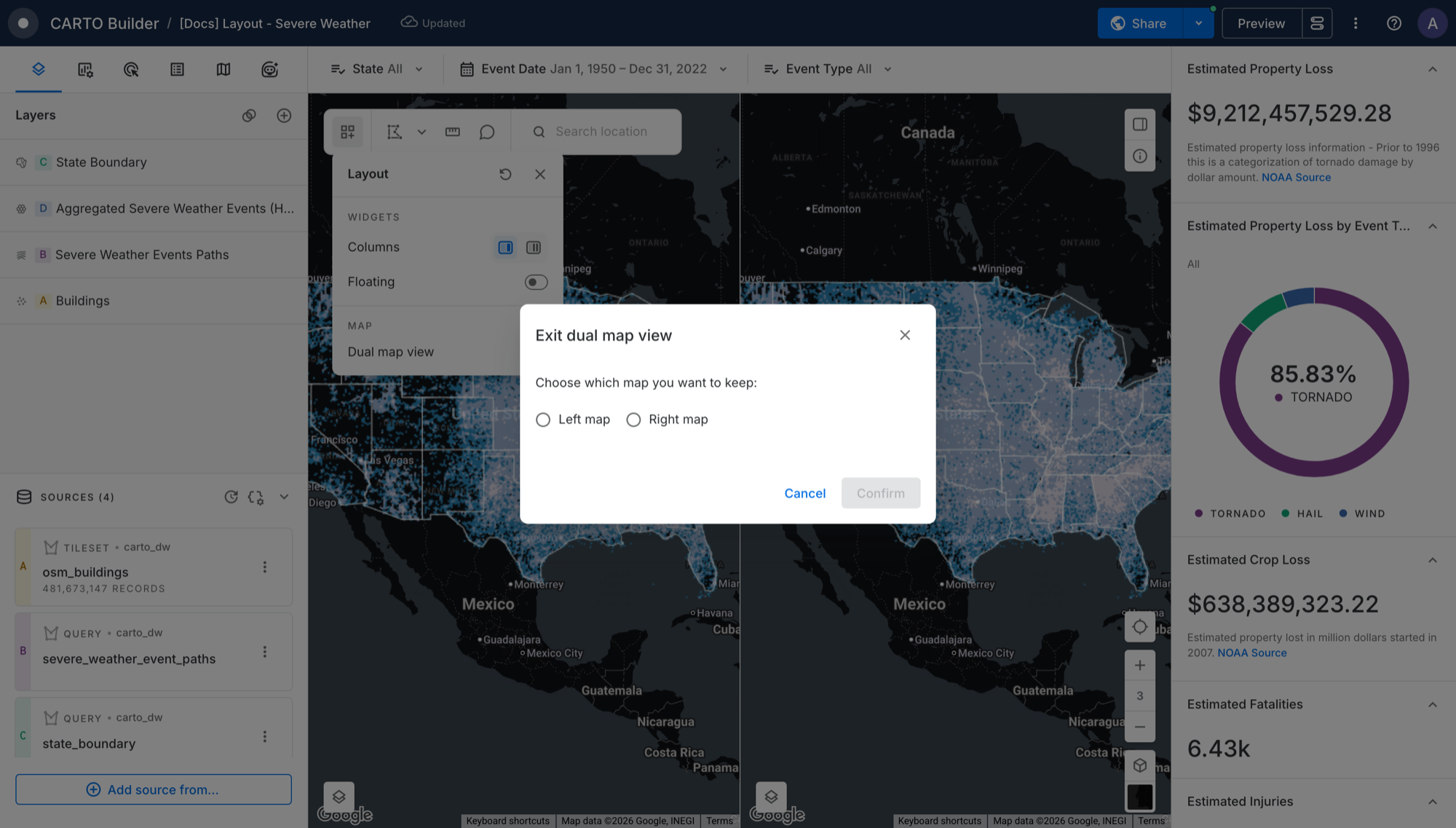 The Exit dual map view dialog