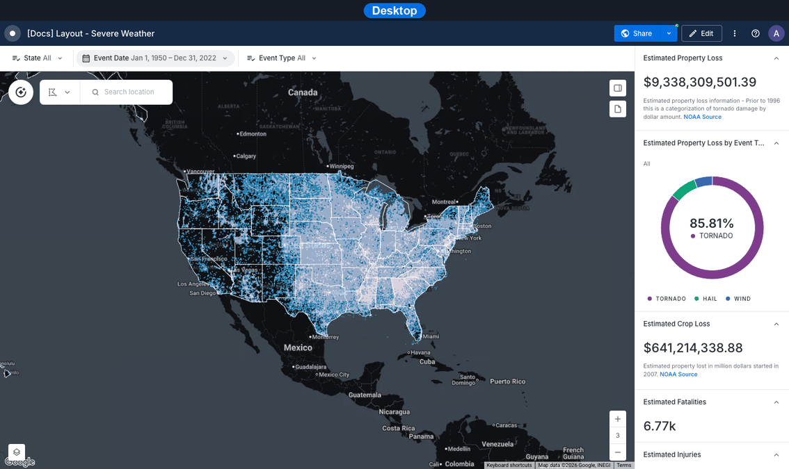A map adapting from desktop to tablet to phone