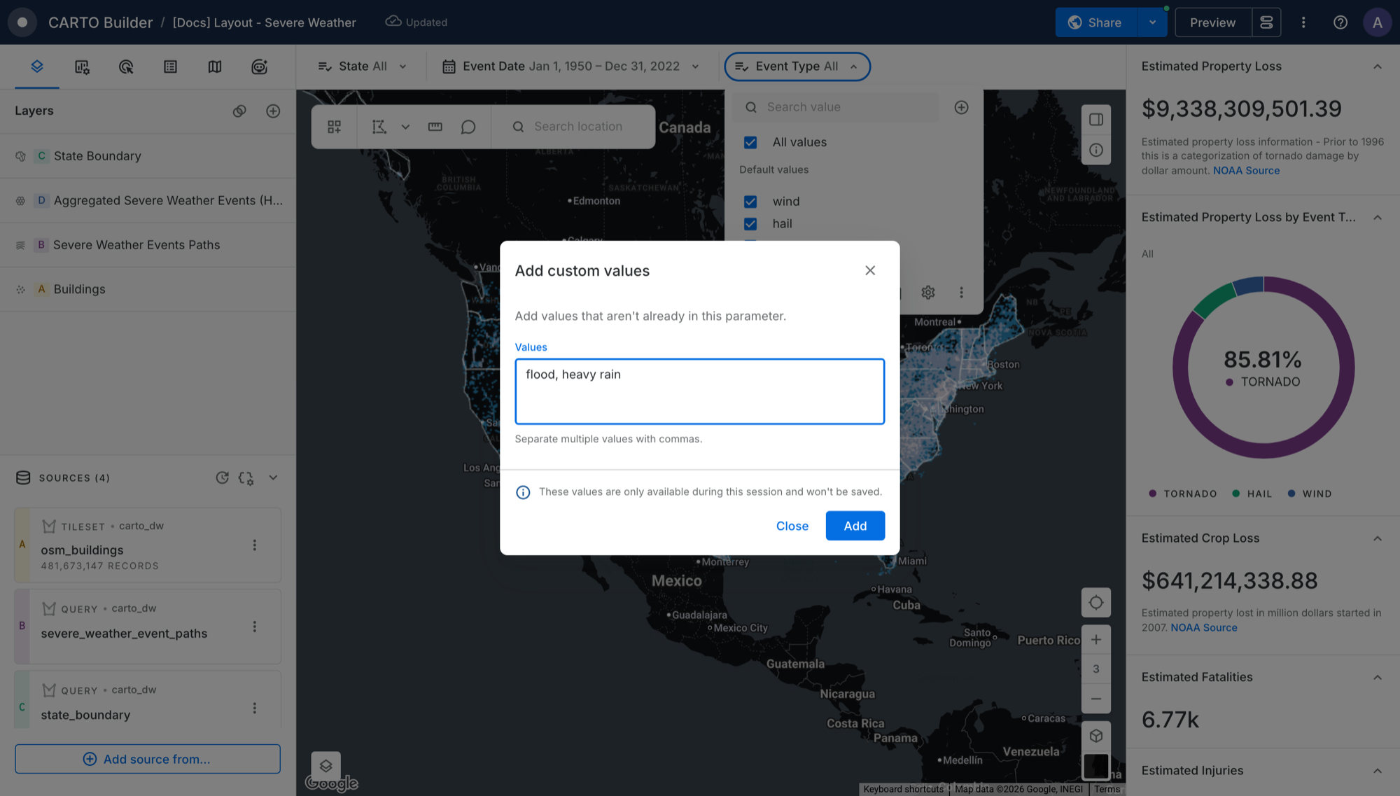 The Add custom values dialog